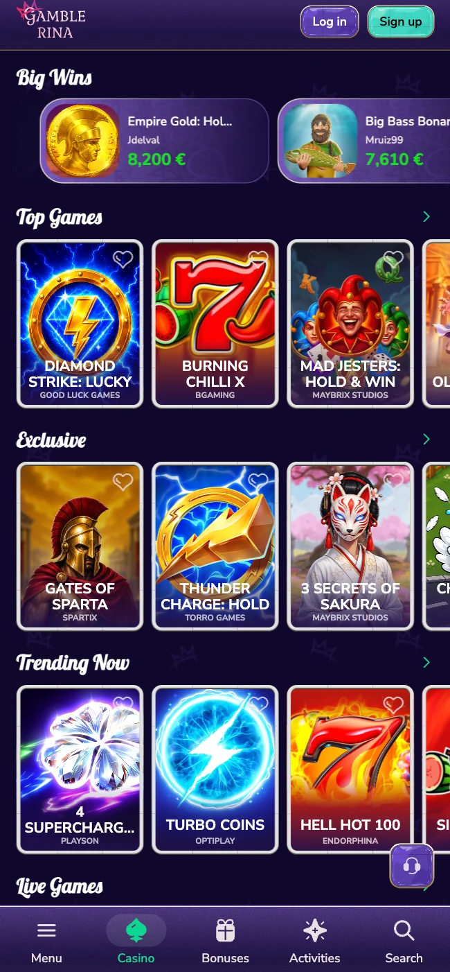 L'application Gamblerina casino